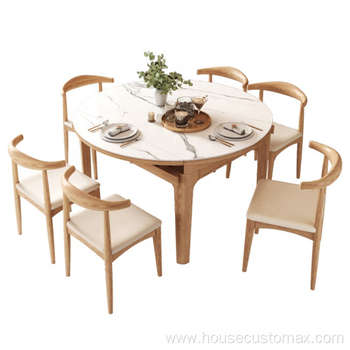 Wooden Foldable Round Shape Table Extendable Dining Table